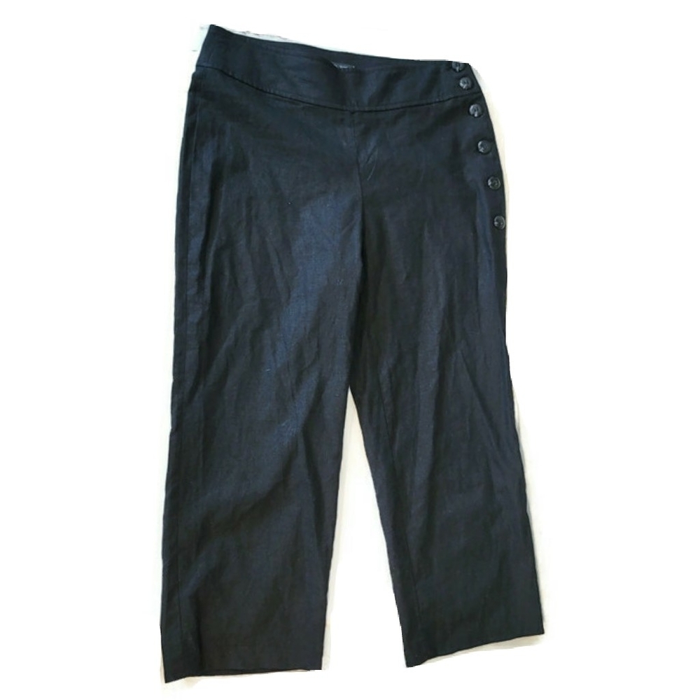Rachel Zoe Black Linen Blend Side Button Cropped Pants Size 2